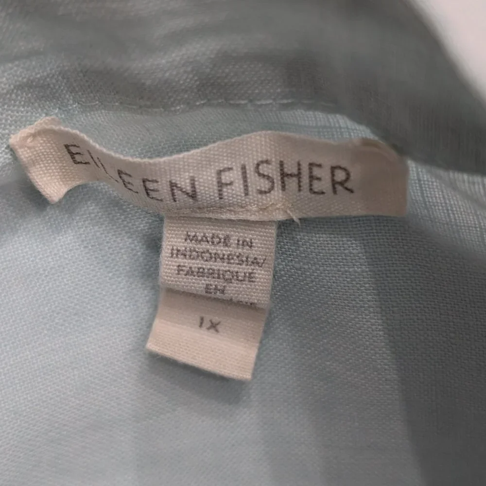 Eileen Fisher Organic Linen Band Collar Short-Sleeve Shirt Pale Aqua Size 1X - Picture 8 of 10